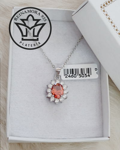 Dije Plata 925 Rodinado Oro Blanco Roseta Cz Blanco Rojo 3.22grs