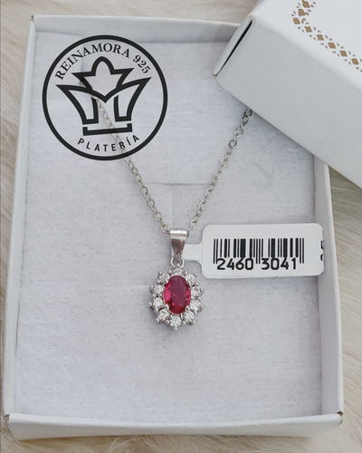 Dije Plata 925 Rodinado Oro Blanco Roseta Cz Fucsia 2.4grs