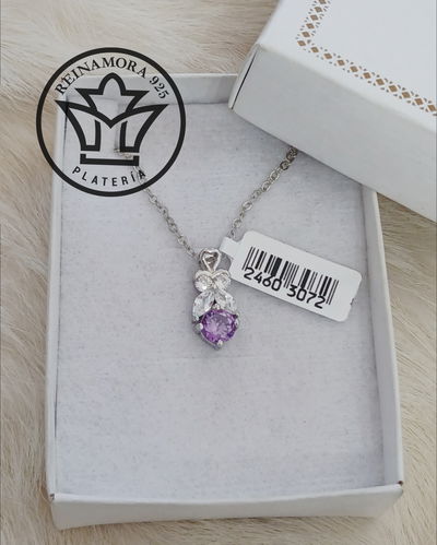 Dije Plata 925 Rodinado Oro Blanco Rígido Cz Blanco Violeta 18mm 2.74grs 