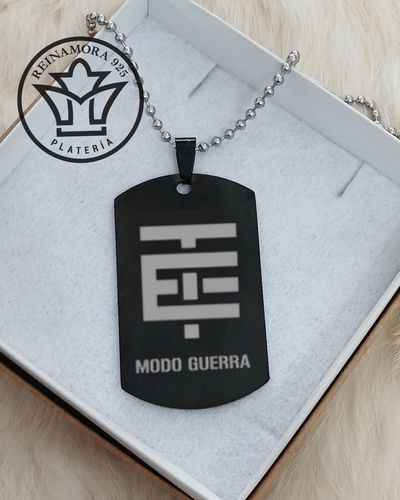 Dije Acero Quirúrgico Negro 50x30mm + Cadena + Grabado Logos ambos lados