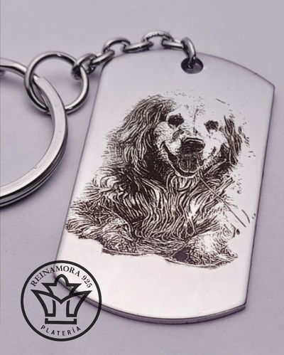 Fotograbado Acero Quirúrgico Rectangular 43x24mm Mascotas llavero