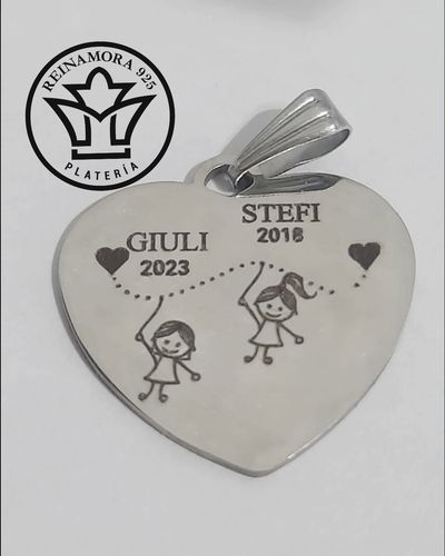 Dije Acero Quirurgico Corazon 33x25mm + Cadena +Grabado Logo
