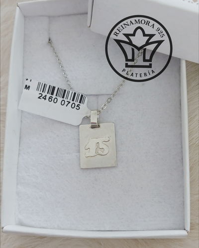 Dije Plata 925 Rectangular Relieve Quince 15x12mm