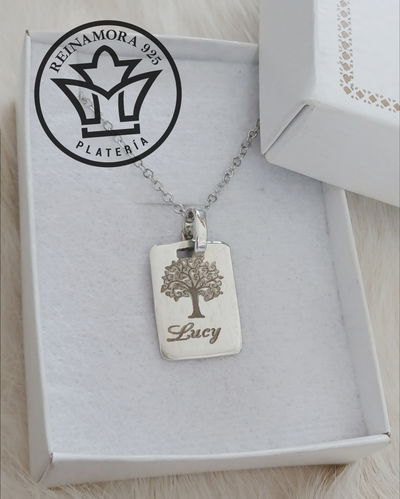 Medalla Plata 925 Rectangular 20mm con Grabado Personalizado Nombre