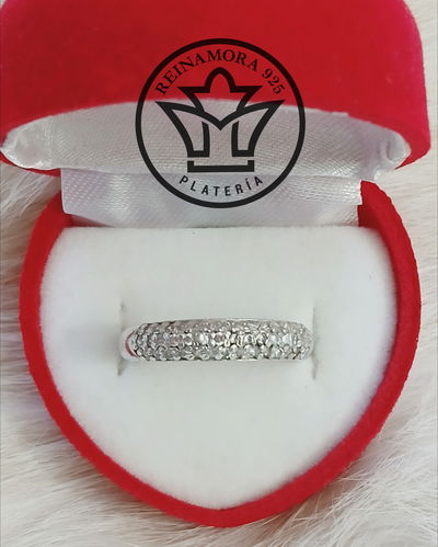 Anillo Plata 925 Medio Cintillo Cz Medio Bombe