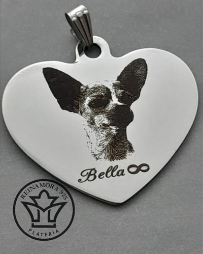 Fotograbado Acero Quirúrgico Corazón 35x33mm Mascotas 