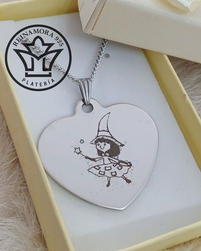 Dije Acero Quirurgico Corazón 35x33mm + Cadena +Grabado Logo