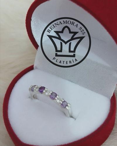 Anillo Plata 925 Cz Cintillo 2.5mm 2.5gr (Violeta-Blanco)