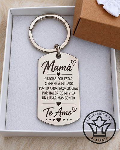Llavero Acero Quirúrgico Rectangular 43x24mm + Grabado Para Mamá