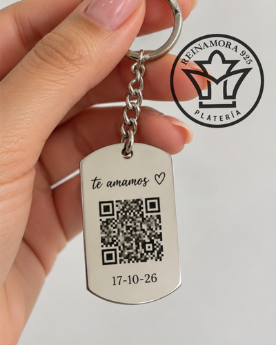 Llavero Acero Quirúrgico Rectangular 43x24mm + Qr