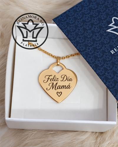 Dije Acero Quirúrgico Dorado Doble Pulido Corazón Tiffany 26x25mm + Cadena +Grabado Nombre