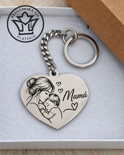 Llavero Acero Quirúrgico Corazón 35x33mm + Grabado Para Mamá