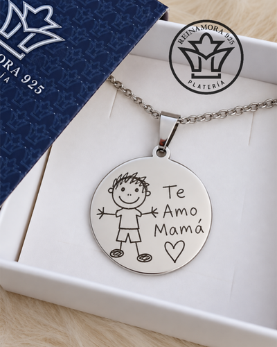 Dije Acero Quirúrgico Redonda 25mm + Cadena + Grabado Dibujo Para Mamá 