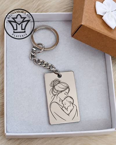 Llavero Acero Quirúrgico Rectangular 30x20mm + Grabado Para Mamá 