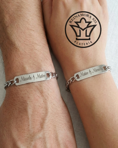  Pulseras Acero Quirúrgico ID Rectangular 38x10mm Para Compartir + Grabado Logo