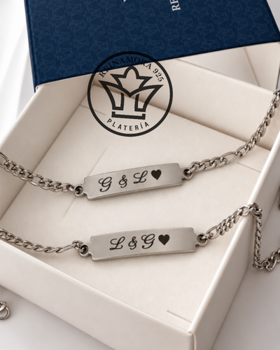  Pulseras Acero Quirúrgico ID Rectangular 26x6mm Para Compartir + Grabado Logo