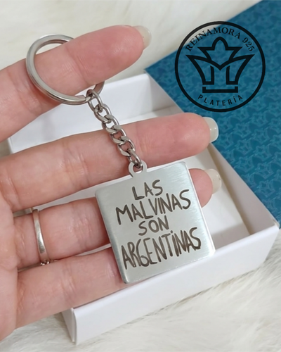 Llavero Acero Quirúrgico Cuadrado 25mm + Grabado Malvinas Argentinas
