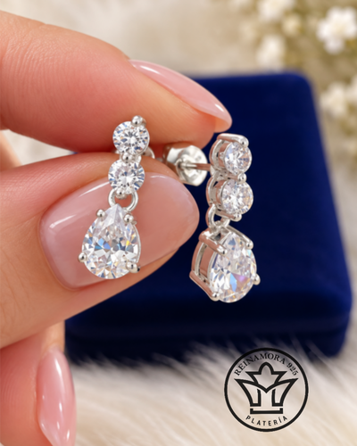 Aros Plata 925 Colgante Cz Lagrima 4.2gr 