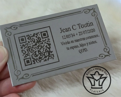 Placa Acero Inoxidable 6x10cm + Grabado Texto & QR