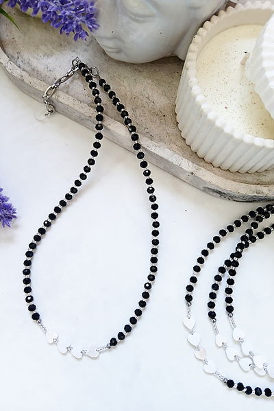 COLLAR - CORAZONES NÁCAR - NEGRO
