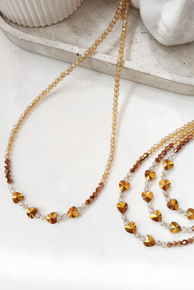 COLLAR - CORAZONES CRISTAL DORADOS