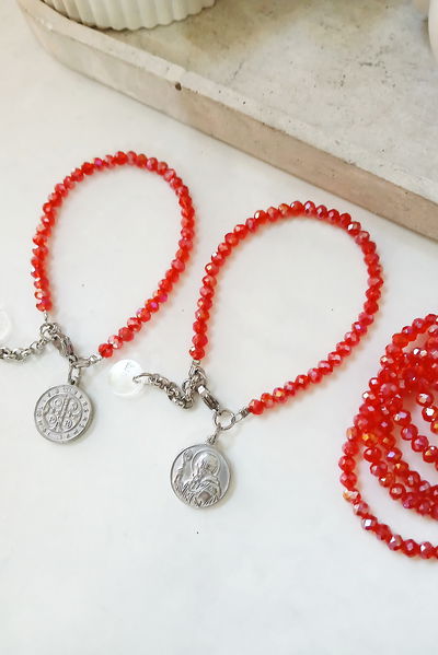 PULSERA - SAN BENITO ACERO - ROJA