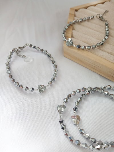 PULSERA - CORAZÓN CRISTAL PLATEADA