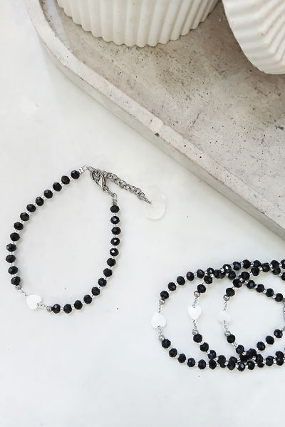 PULSERA - CORAZÓN NÁCAR - NEGRO