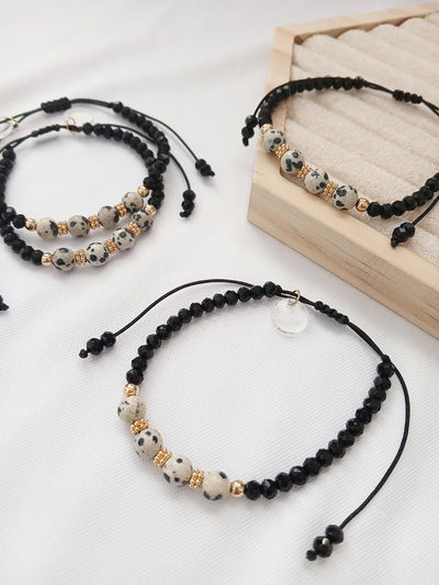 PULSERA - ORO LAMINADO - JASPE DÁLMATA
