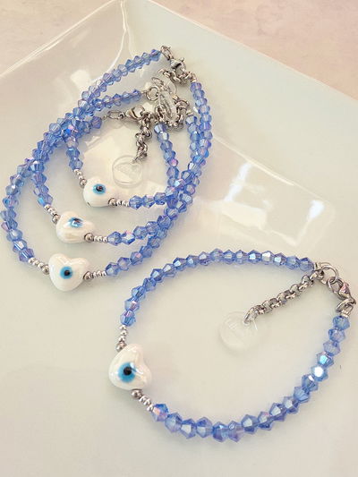 PULSERA - CORAZÓN CERÁMICA CELESTE