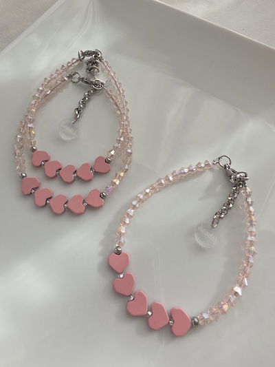 PULSERA - CORAZONES HEMATITE ROSA