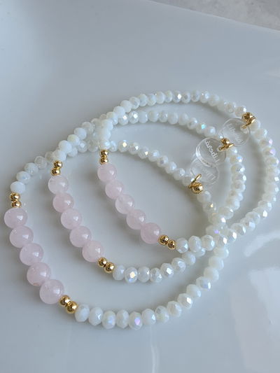 PULSERA - ORO LAMINADO CUARZO ROSA