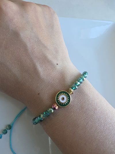 PULSERA - OJITO ESMALTADO VERDE - REGULABLE