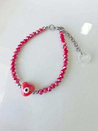 PULSERA - CORAZÓN CERÁMICA ROJA