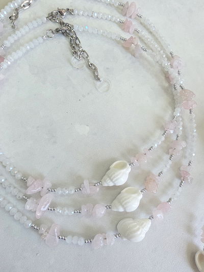 COLLAR - CARACOL CUARZO ROSA