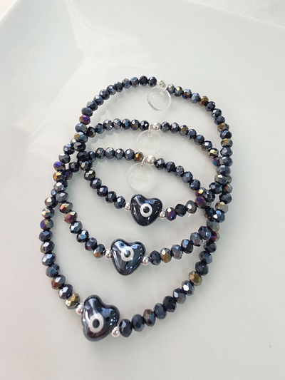 PULSERA - PLATA 925 - CORAZÓN CERÁMICA AZUL NOCHE