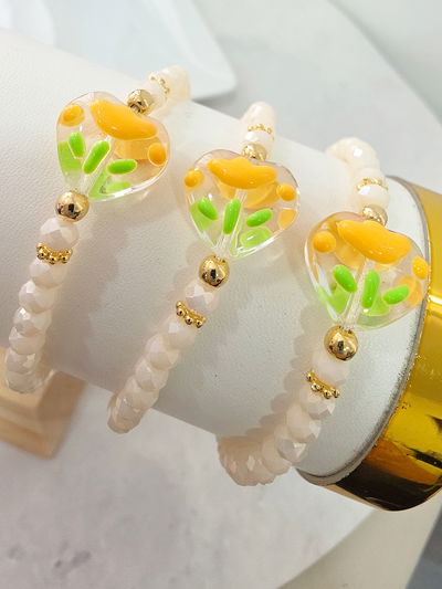 PULSERA - ORO LAMINADO FLOR MURANO NATURAL 