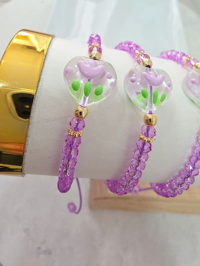 PULSERA - ORO LAMINADO FLOR MURANO LILA