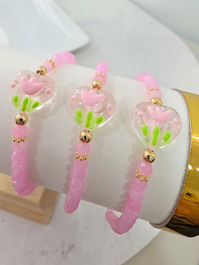 PULSERA - ORO LAMINADO FLOR MURANO ROSA