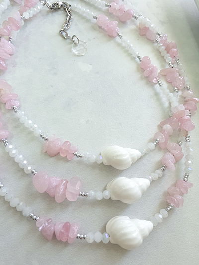 COLLAR - CARACOL CUARZO ROSA