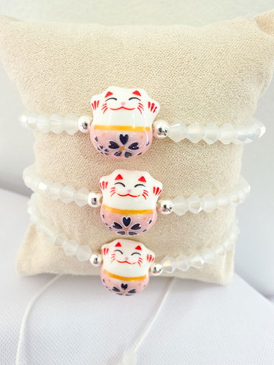 PULSERA - PLATA 925 - MANEKI NEKO ROSA
