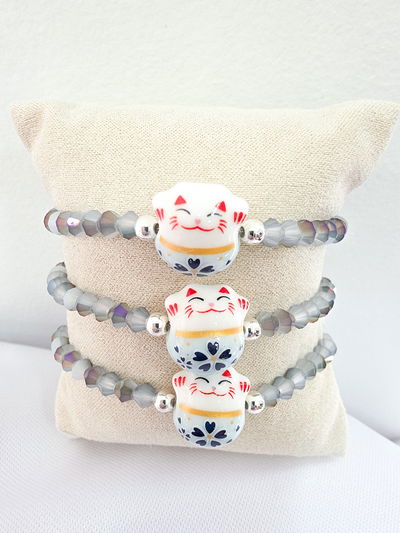 PULSERA - PLATA 925 - MANEKI NEKO CELESTE