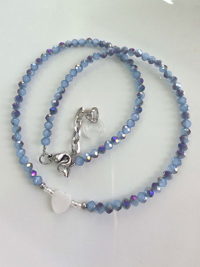 COLLAR - CORAZÓN DE NÁCAR AZUL JASPEADO
