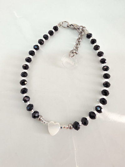 PULSERA - CORAZÓN DE NÁCAR NEGRA