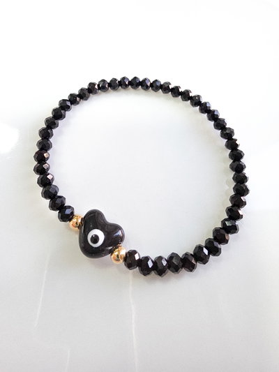 PULSERA - ORO LAMINADO - CORAZÓN CERÁMICA NEGRA