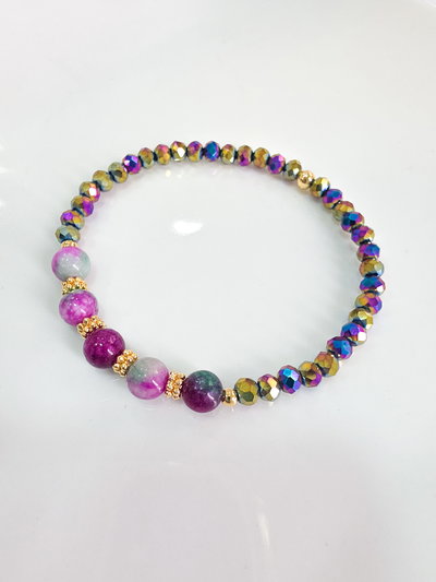 PULSERA - ORO LAMINADO - PIEDRA NATURAL ÁGATA SANDÍA ELÁSTICA
