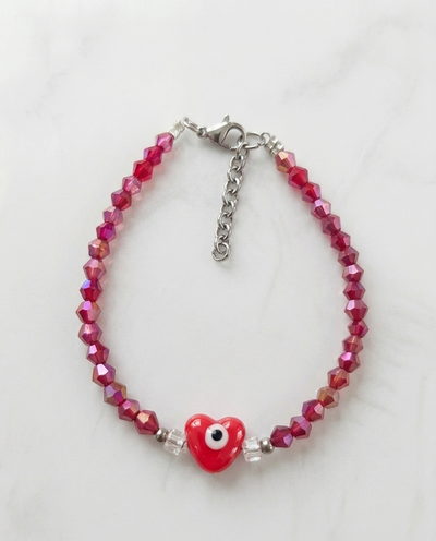 PULSERA - CORAZÓN CERÁMICA ROJA