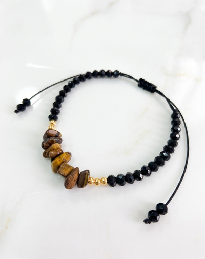 PULSERA - ORO LAMINADO - PIEDRA NATURAL OJO DE TIGRE REGULABLE