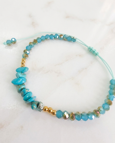 PULSERA - ORO LAMINADO - PIEDRA NATURAL JADE VERDE REGULABLE