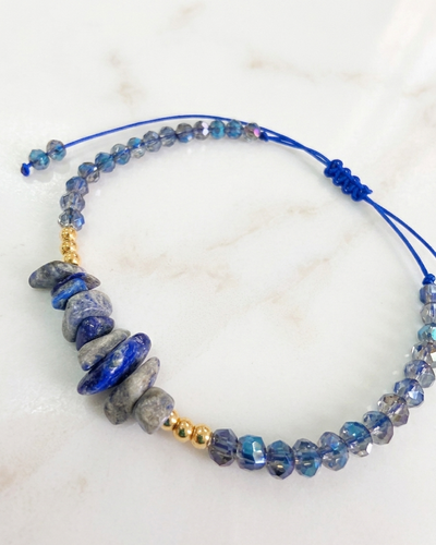PULSERA - ORO LAMINADO - PIEDRA NATURAL LAPISLÁZULI REGULABLE